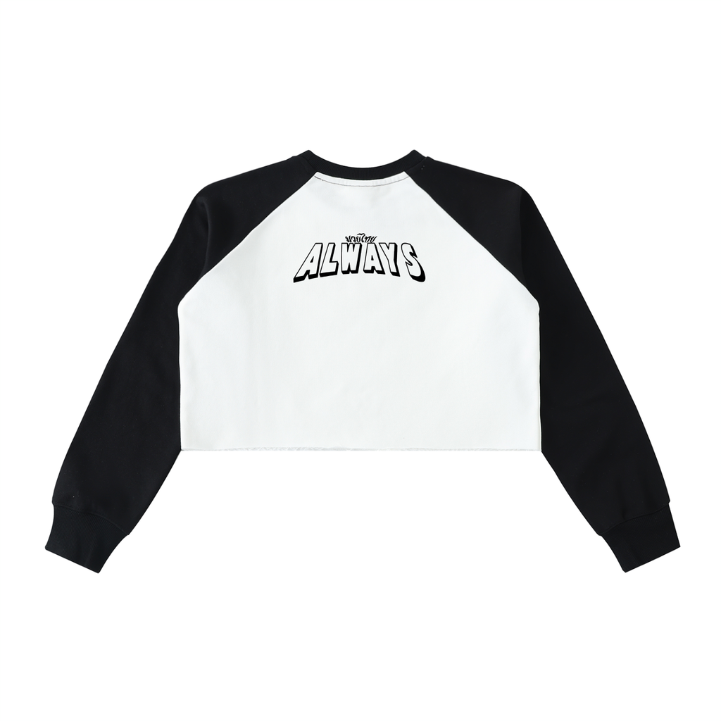 Mean Uppercut Raw-Hem Color-Block Raglan Crop Sweatshirt