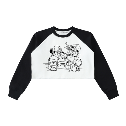 Mean Uppercut Raw-Hem Color-Block Raglan Crop Sweatshirt