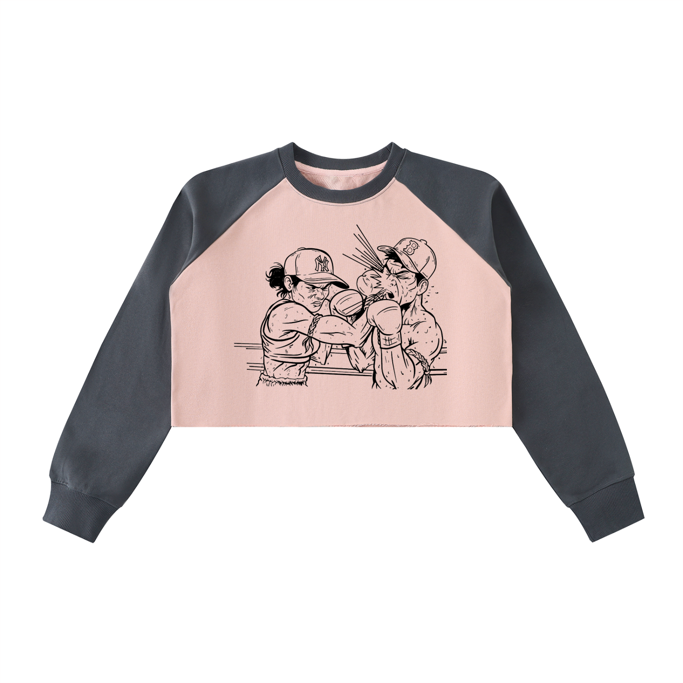 Mean Uppercut Raw-Hem Color-Block Raglan Crop Sweatshirt