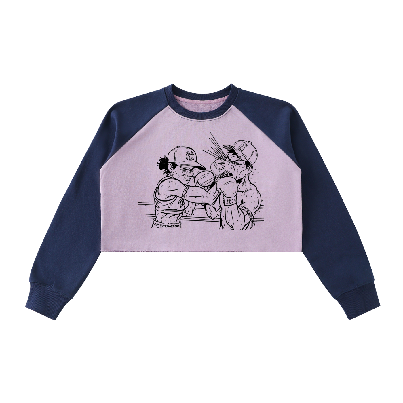Mean Uppercut Raw-Hem Color-Block Raglan Crop Sweatshirt