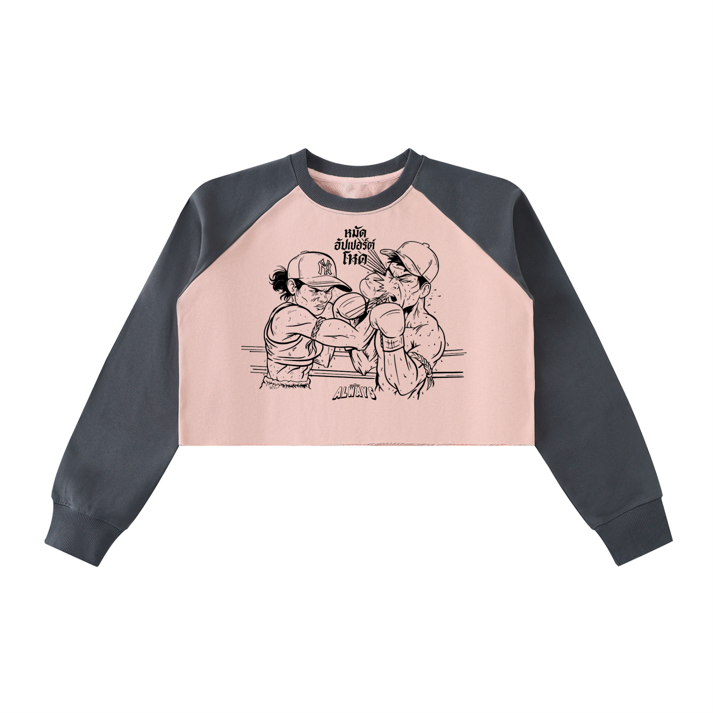 Mean Uppercut Raw-Hem Color-Block Raglan Crop Sweatshirt