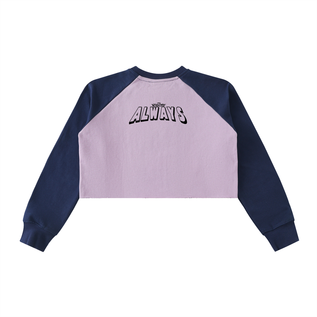 Mean Uppercut Raw-Hem Color-Block Raglan Crop Sweatshirt