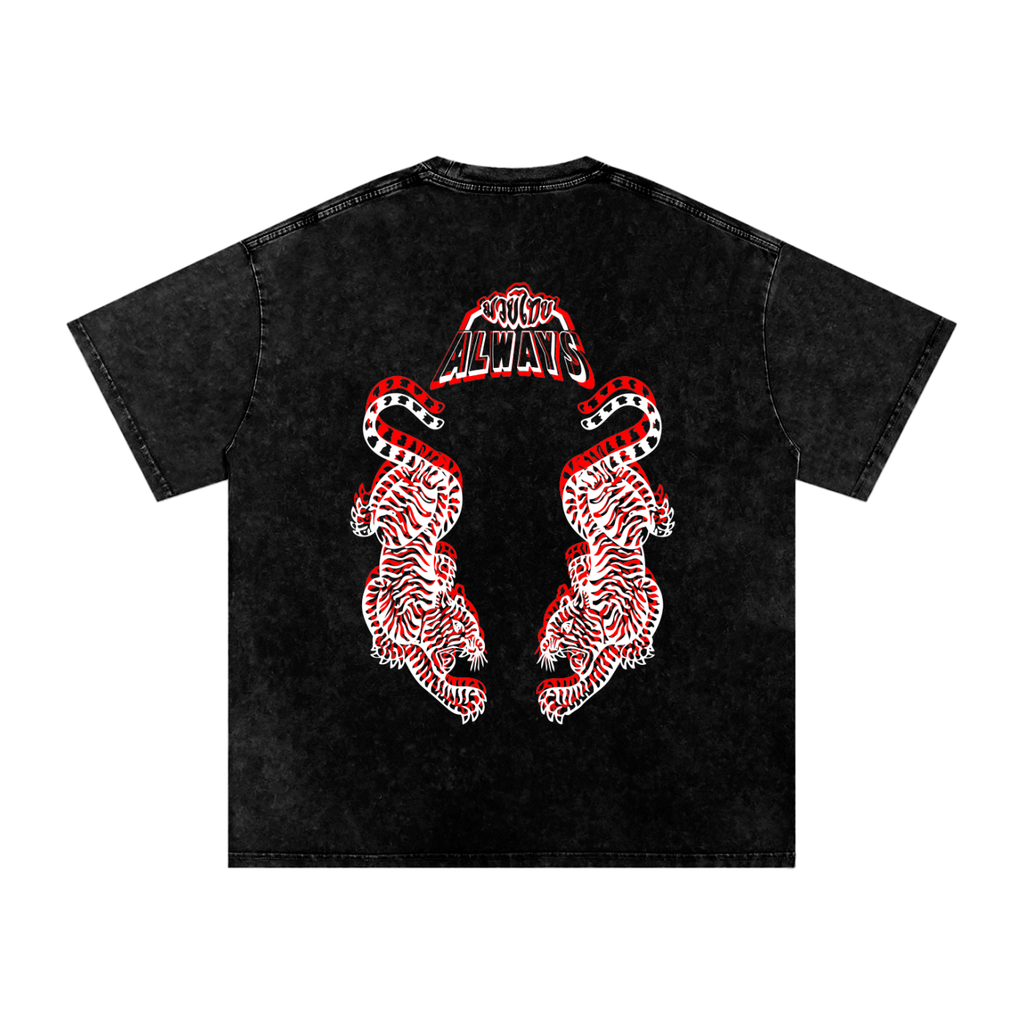 Always Twins Tigers Snow Washed Oversized Cotton T-Shirt